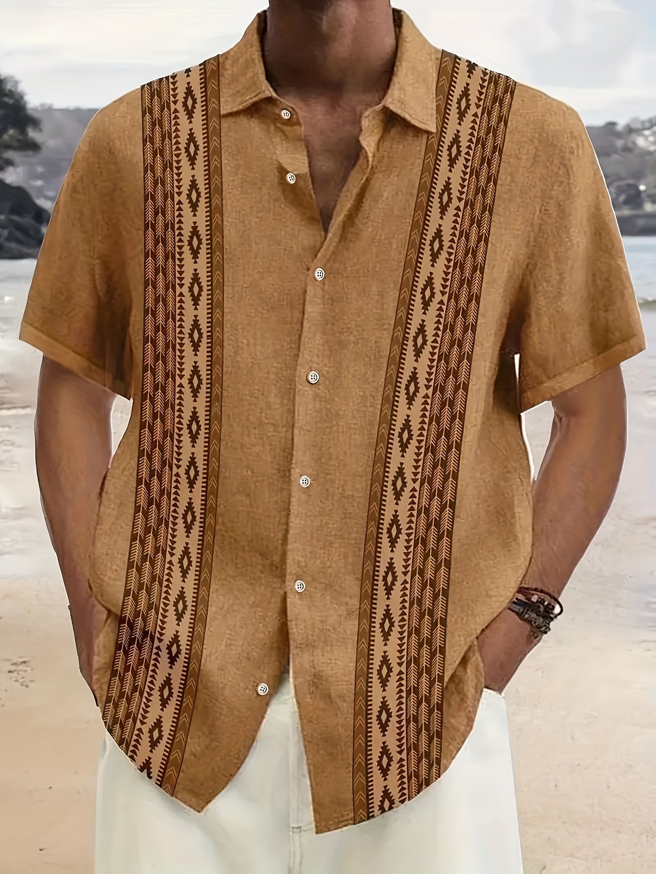 CARTER | Camisa Vintage para Hombre con Estampado Étnico y Estilo Tropical