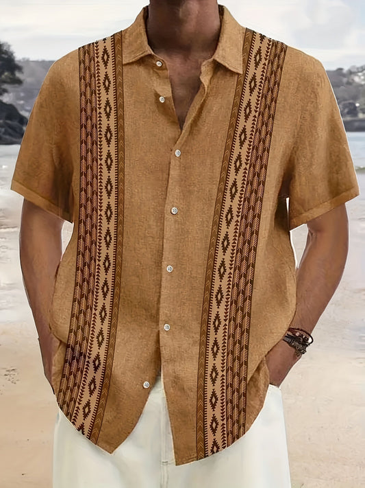 CARTER | Camisa Vintage para Hombre con Estampado Étnico y Estilo Tropical