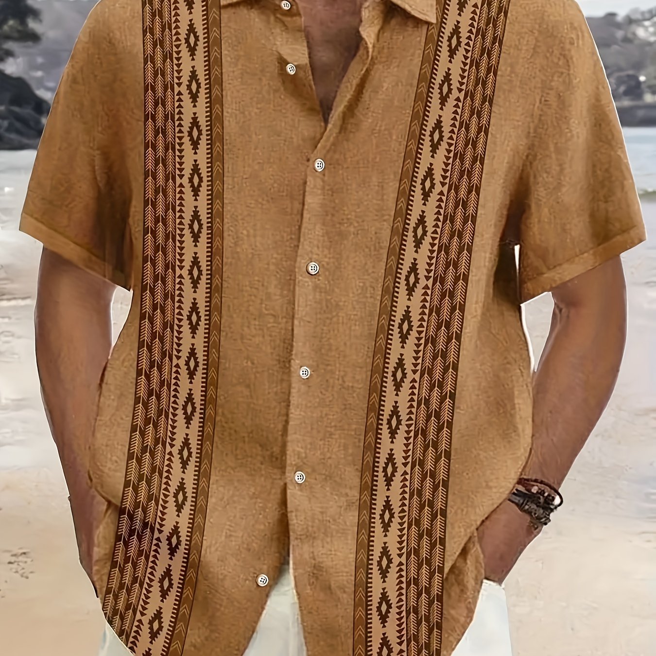 CARTER | Camisa Vintage para Hombre con Estampado Étnico y Estilo Tropical