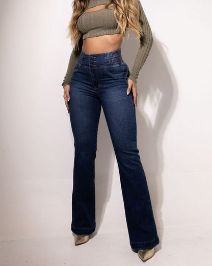 RILENA | Elásticos de tiro alto y acampanados, de mezclilla, jeans