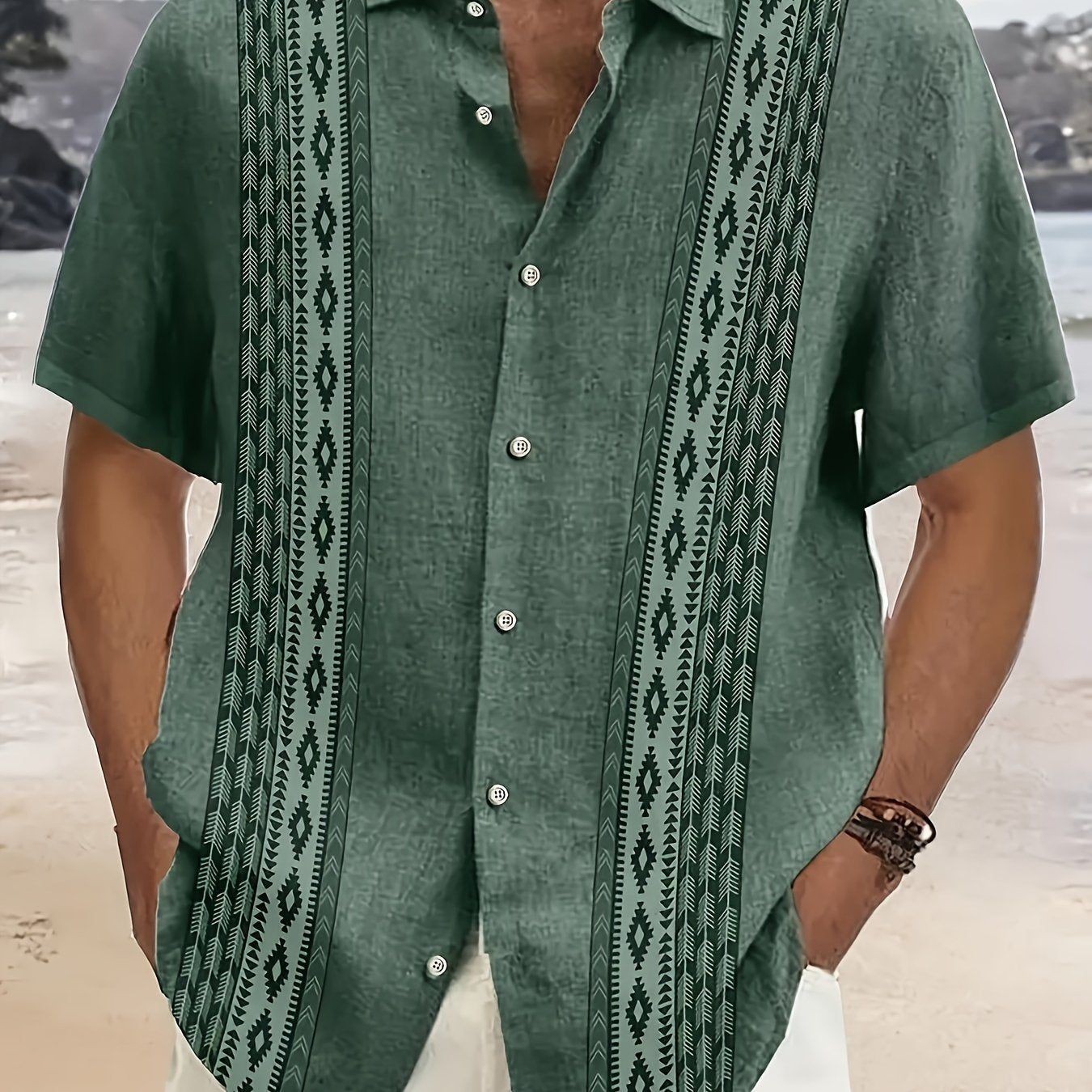 CARTER | Camisa Vintage para Hombre con Estampado Étnico y Estilo Tropical