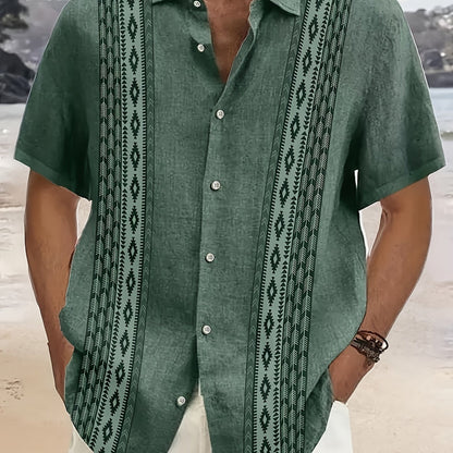 CARTER | Camisa Vintage para Hombre con Estampado Étnico y Estilo Tropical
