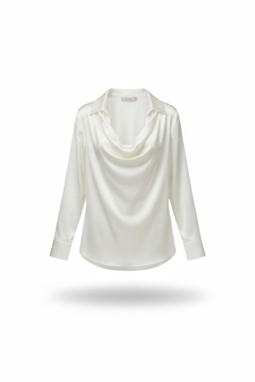 KELI | Blusa con cuello drapeado de satén