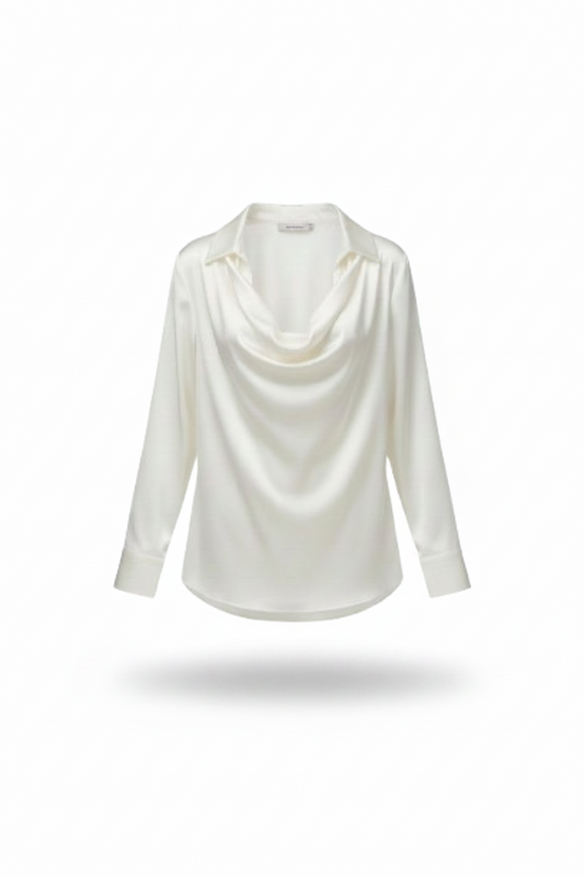 KELI | Blusa con cuello drapeado de satén