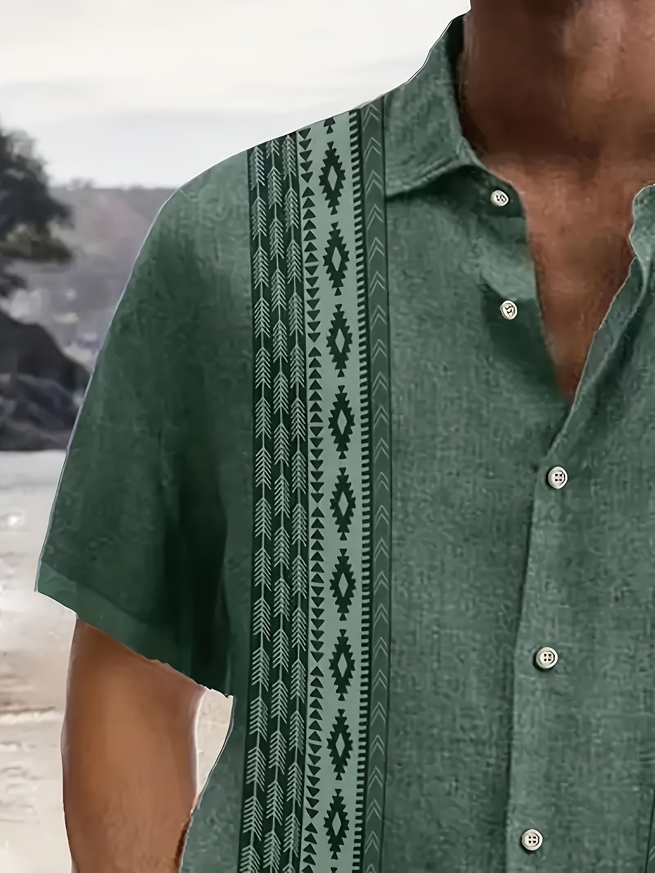 CARTER | Camisa Vintage para Hombre con Estampado Étnico y Estilo Tropical