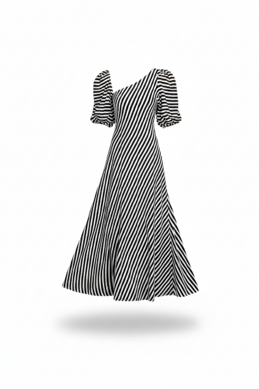 AVYRA | Con hombros descubiertos, a rayas, vestido maxi