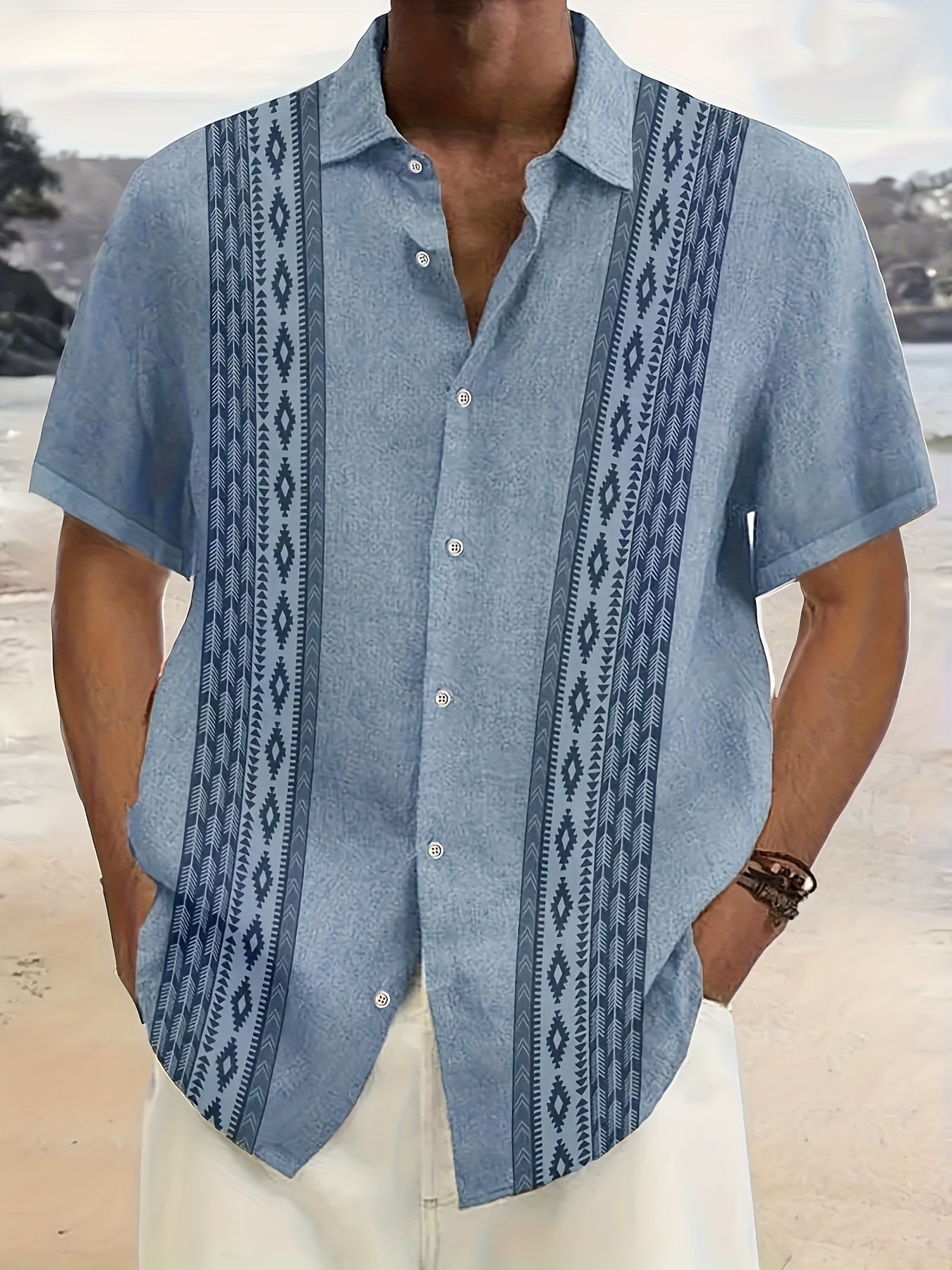CARTER | Camisa Vintage para Hombre con Estampado Étnico y Estilo Tropical