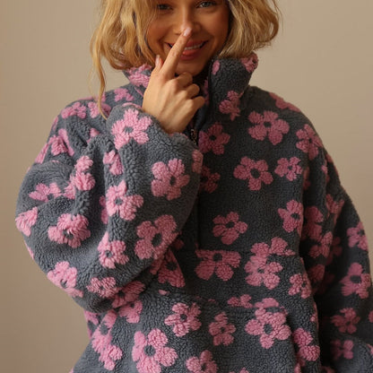 AVENLI | Sudadera con estampado floral y con forro polar