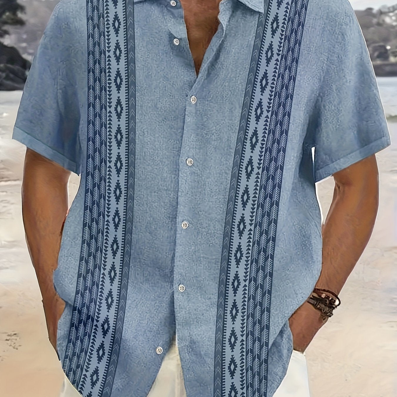 CARTER | Camisa Vintage para Hombre con Estampado Étnico y Estilo Tropical