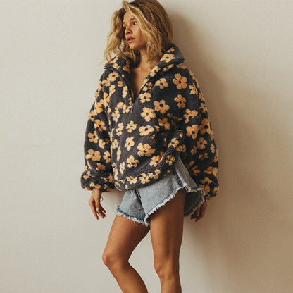 AVENLI | Sudadera con estampado floral y con forro polar