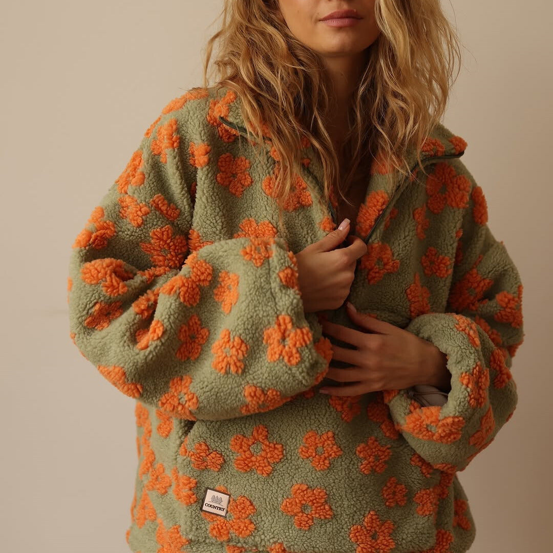 AVENLI | Sudadera con estampado floral y con forro polar