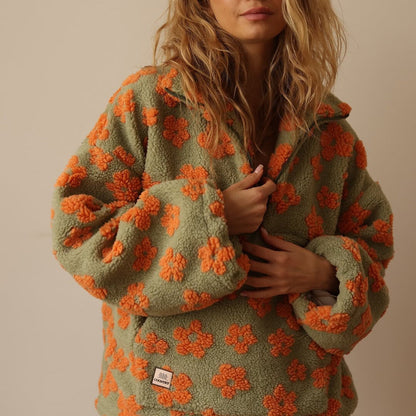 AVENLI | Sudadera con estampado floral y con forro polar