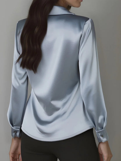 KELI | Cuello drapeado de satén, blusa