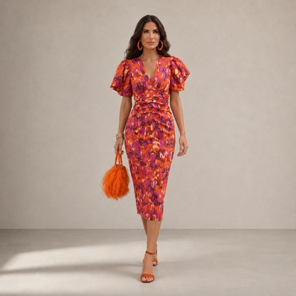 NORELI | Manga abullonada estampado vestido