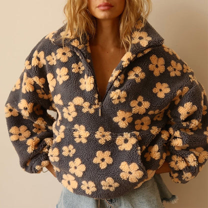 AVENLI | Sudadera con estampado floral y con forro polar
