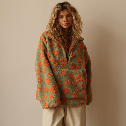 AVENLI | Sudadera con estampado floral y con forro polar