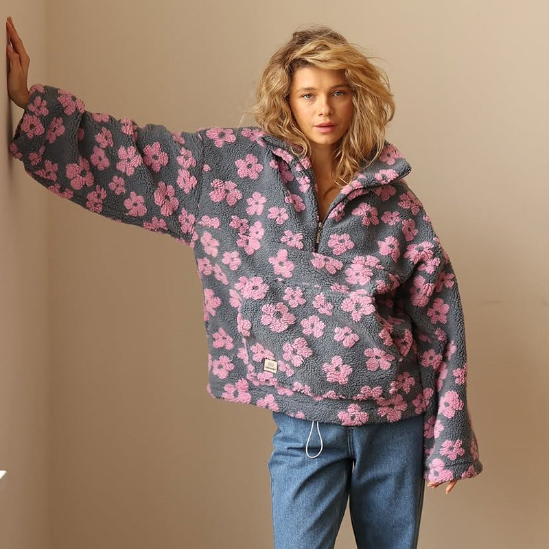 AVENLI | Sudadera con estampado floral y con forro polar