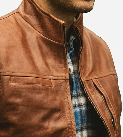ARVION | Chaleco de Piel de Cordero Estilo Moto para Hombre