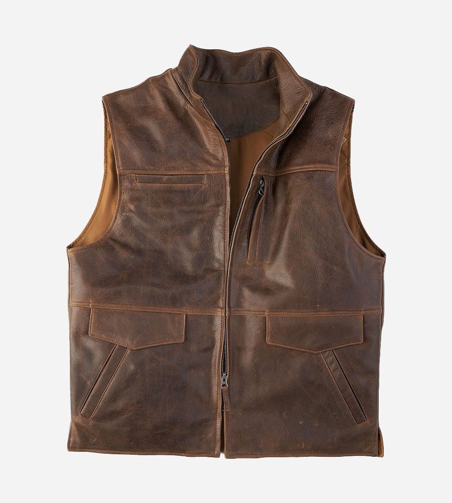 ARVION | Chaleco de Piel de Cordero Estilo Moto para Hombre