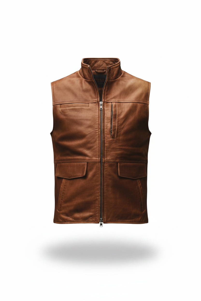 ARVION | Chaleco de Piel de Cordero Estilo Moto
