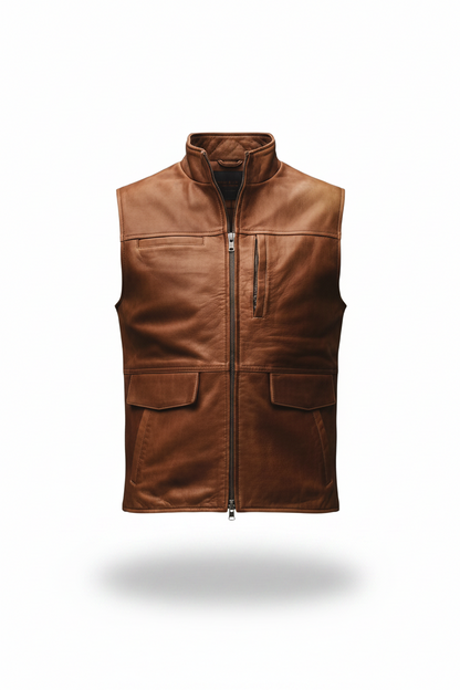 ARVION | Chaleco de Piel de Cordero Estilo Moto