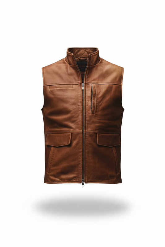 ARVION | Chaleco de Piel de Cordero Estilo Moto