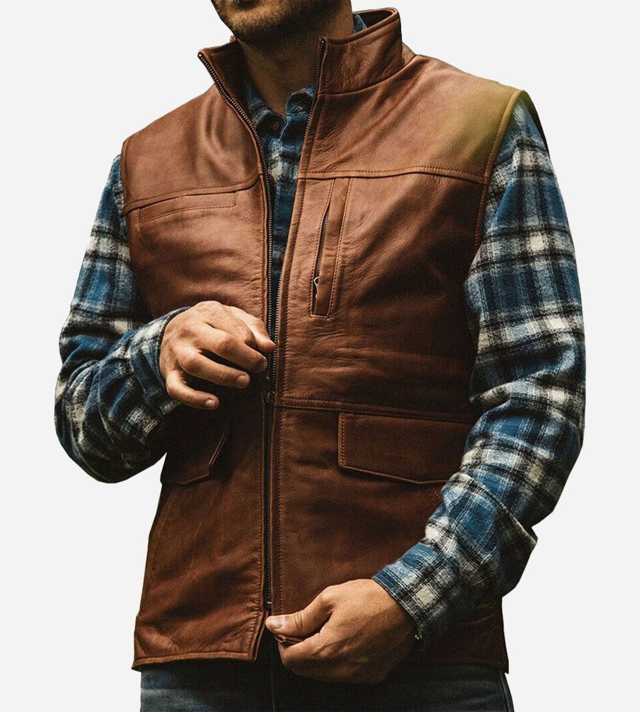 ARVION | Chaleco de Piel de Cordero Estilo Moto para Hombre