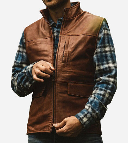 ARVION | Chaleco de Piel de Cordero Estilo Moto para Hombre