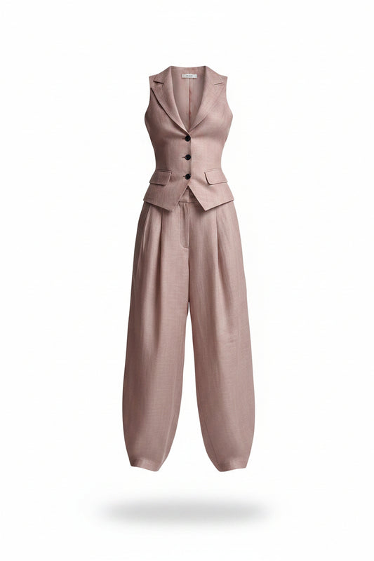 Traje de dos piezas con cuello en V y botones para mujer