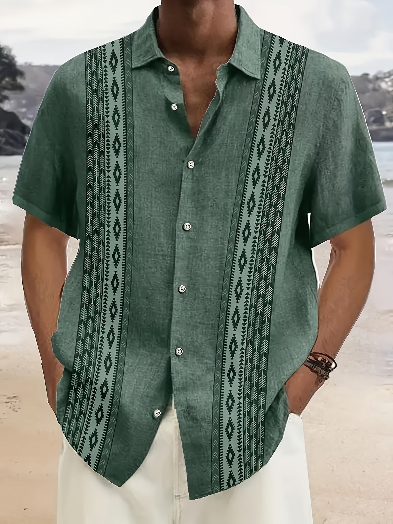 CARTER | Camisa Vintage para Hombre con Estampado Étnico y Estilo Tropical