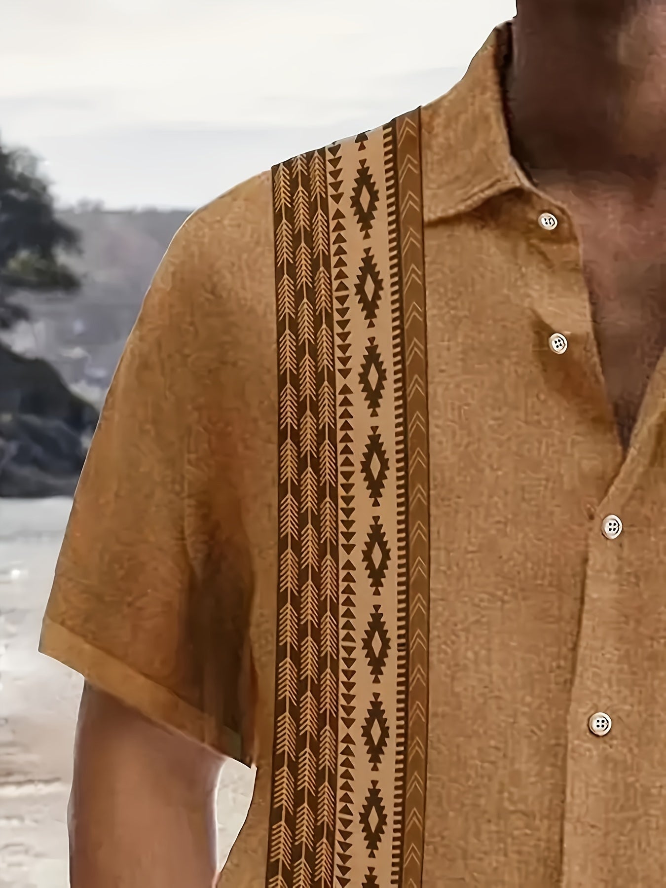CARTER | Camisa Vintage para Hombre con Estampado Étnico y Estilo Tropical