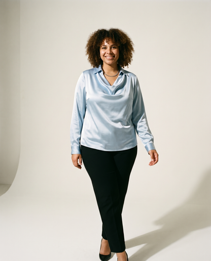 KELI | Cuello drapeado de satén, blusa