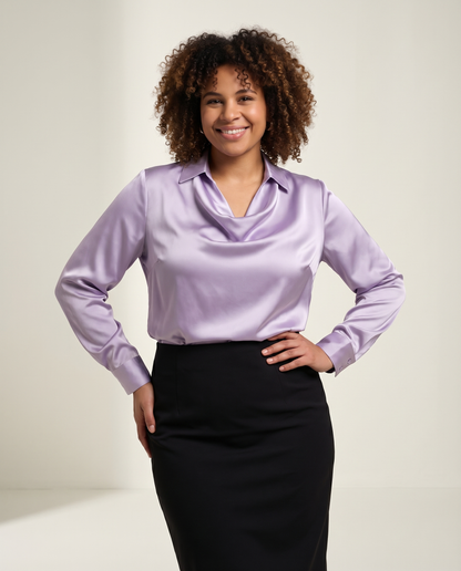 KELI | Cuello drapeado de satén, blusa