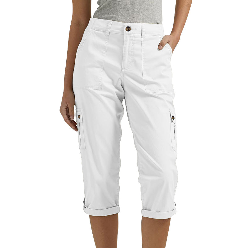 ORELYN | Con múltiples bolsillos, tejido elástico, pantalones cargo capri