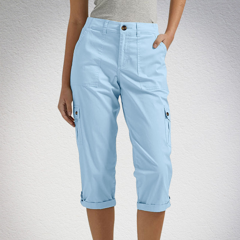ORELYN | Con múltiples bolsillos, tejido elástico, pantalones cargo capri