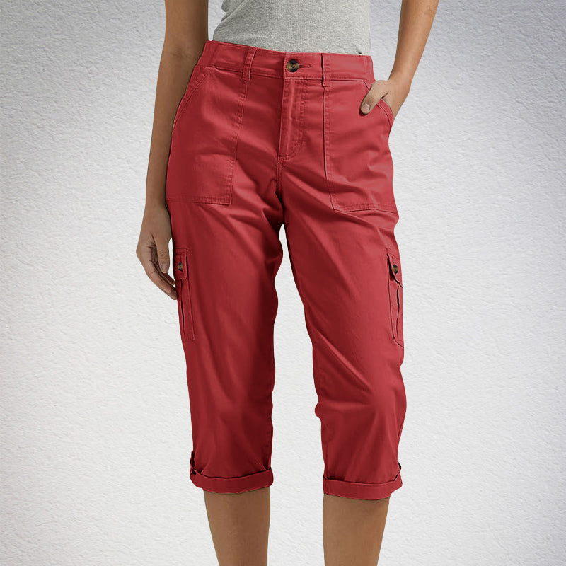 ORELYN | Con múltiples bolsillos, tejido elástico, pantalones cargo capri