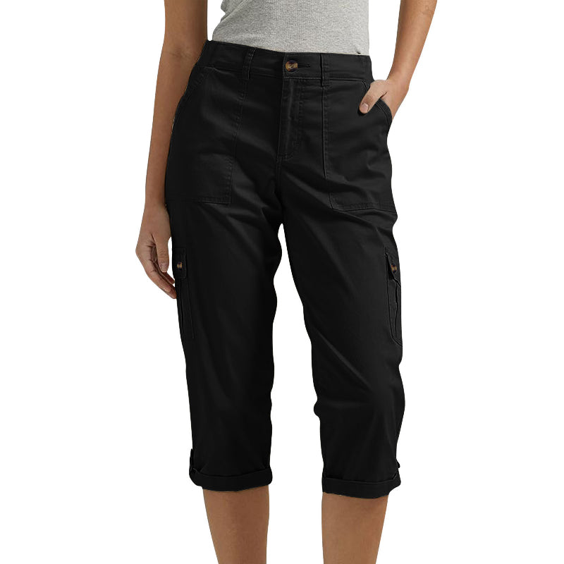 ORELYN | Con múltiples bolsillos, tejido elástico, pantalones cargo capri