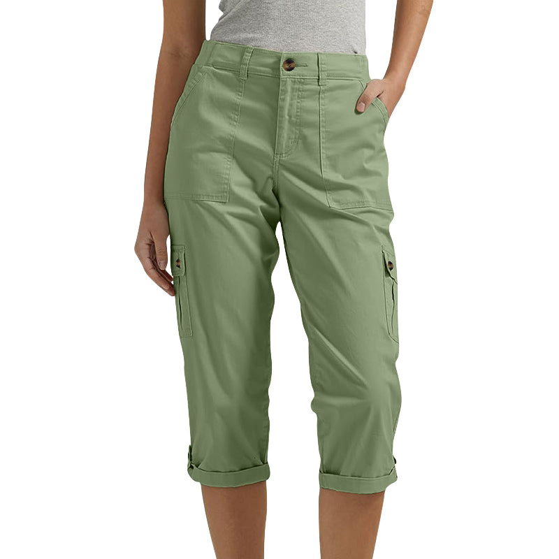 ORELYN | Con múltiples bolsillos, tejido elástico, pantalones cargo capri