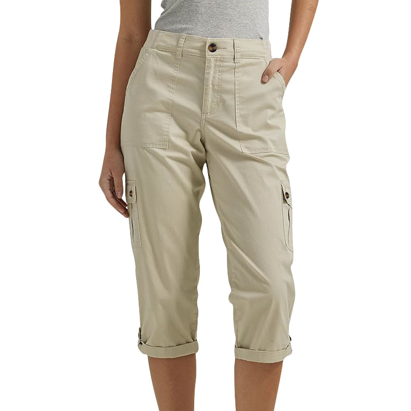 ORELYN | Con múltiples bolsillos, tejido elástico, pantalones cargo capri